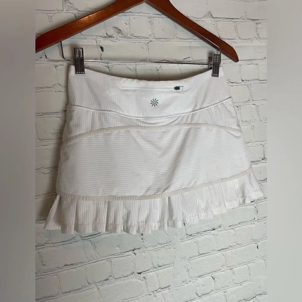 Athleta Womens Skort Ivory Striped Mini Pocket Pleated Stretch Activewear XS